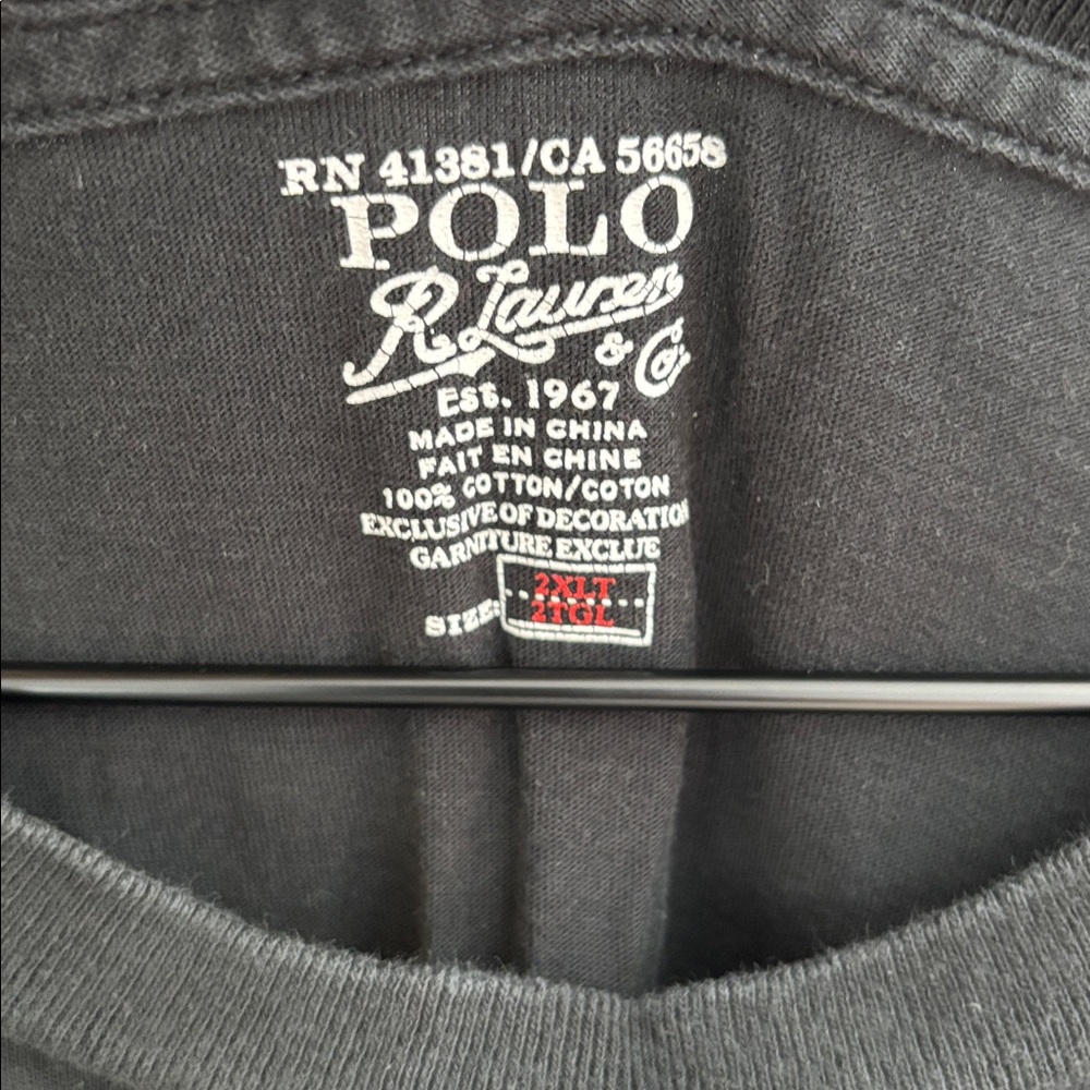 Polo by Ralph Lauren Classic Cotton Black Tee with Red Logo 2XLT Big and Tall - Picture 2 of 4